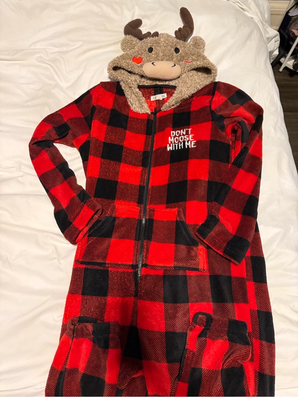 Red & Black Buffalo Plaid Moose Hood Onesie - "Don't Moose With Me"